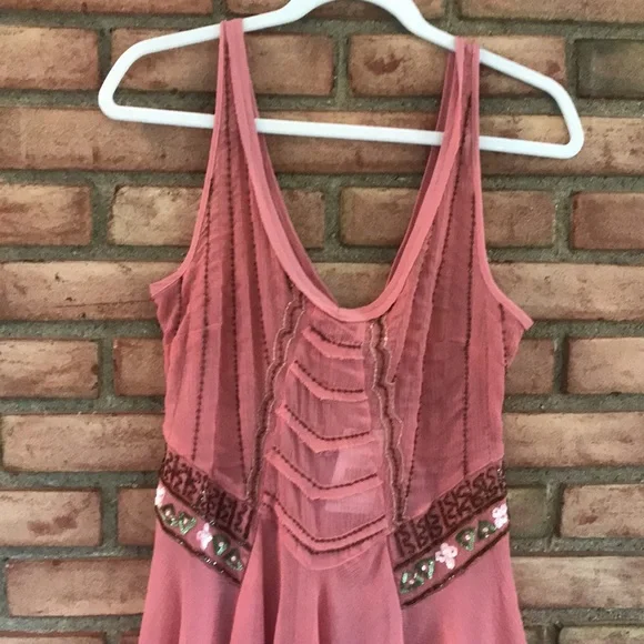 Free People, XS, embellished, peach, sheer, dress - Picture 2 of 9